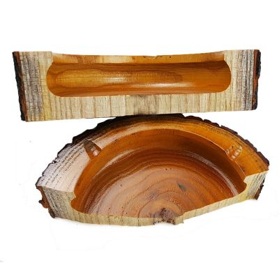【 Party Store 】 1PC Wooden Natural Round Ashtray Cigarette Smoking Ash Tray Home Office Use Ashtray Smoking Accessories Home DecorationTH
