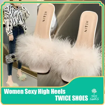 TRUFFLE COLLECTION Nude Fur Toe Strap High Heels: Buy Online at Low Prices  in India - Amazon.in