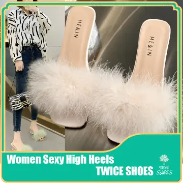 Fuzzy shoes heels hot sale