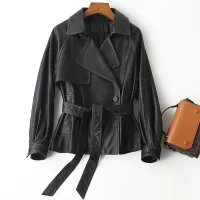 [COD] 2022 autumn and winter new leather jacket womens short sheepskin tie Haining wholesale