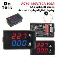 DM AC70-480V/10A 100A, 0.56จอแสดงผลแอลอีดีแอมป์มิเตอร์วัดแรงดันไฟฟ้าหน้าจอแสดงดิจิทัลสองระบบ AC