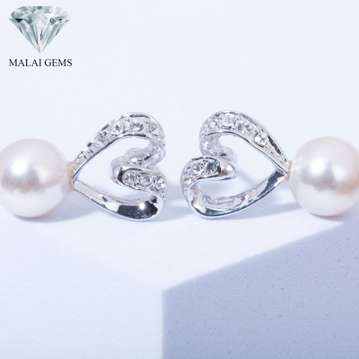 malai-gems-ต่างหูมุก-เงินแท้-silver-925-เพชรสวิส-cz-เคลือบทองคำขาว-รุ่น-21001874-แถมกล่อง-ต่างหูเพชร-ต่างหูเงินแท้