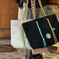 TEWSD ความจุมาก Starbucks สายรัดสีตัวอักษรกระเป๋าผ้าใบ Ins กระเป๋าช้อปปิ้งผู้หญิง