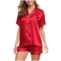 Womens Two Piece Set Silk Satin Pajamas Pyjamas Set Sleepwear Pijama Couple Pajamas Suit Female Sleepwear Loungewear Plus Size