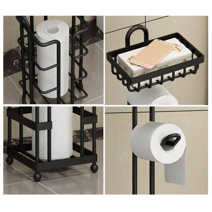 multi-functional-toilet-paper-roll-tissue-holder-stand-bathroom-free-standing-storage-bathroom-accessories-black