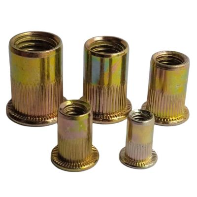 Carbon Steel Rivet Nut Thread M5 M6 M8 M10 M12 Flat Head Stripe Knurled Cylinder Riveter Nuts Through Hole Nails  Screws Fasteners
