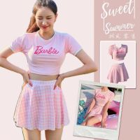 2023 original Korean pink girl ins style slightly fat cover belly hot spring high waist split two piece swimsuit female