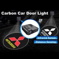 NEW 2PCS Mitsubishi Logo Wireless Carbon Welcome Car Door Light Sensor Lancer Evo Mirage Outlander Asx Attrage Triton ting