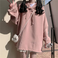 Cute Women Hoodie Harajuku Korean Oversized Sweatshirts Solid Color Long-sleeved Loose Hooded Sweatshirt Student Girl Top