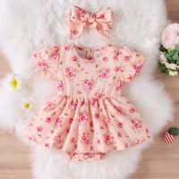 COD DSFERTEREERRE 【ready store】Baby Girl Baby Child Cool Floral Short Sleeve Fart Openable Jumpsuit Romper Skirt