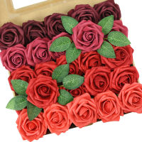 【cw】25pcs Artificial Flowers Blush Roses Realistic Fake Roses wStem for DIY Wedding Party Bouquets Baby Shower Home Decorations ！