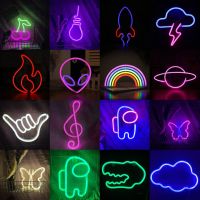 ❁┇﹍ Bulb UFO Astronaut Shape Led Neon Light Colorful Art Sign Hanging Night Lamp for Home Party Bedroom Decoration Xmas Gift