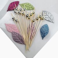 XUNZHE 100Pcs 12cm Silver beaded fruit sign cocktail dessert fork wooden fruit appetizer toothpick bead fruit wood toothpick