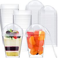 【CW】ﺴ▥  15/25PCS Plastic Dessert Cups 150ML  Yogurt Mousses With Lid Spoons Cup Wedding Supplies