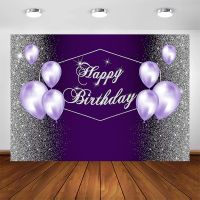 Sliver Blue Happy Birthday Photography Backdrop Party Decoration Balloon Glitter Diamond Vinyl Background Cake Table Banner Banners Streamers Confetti