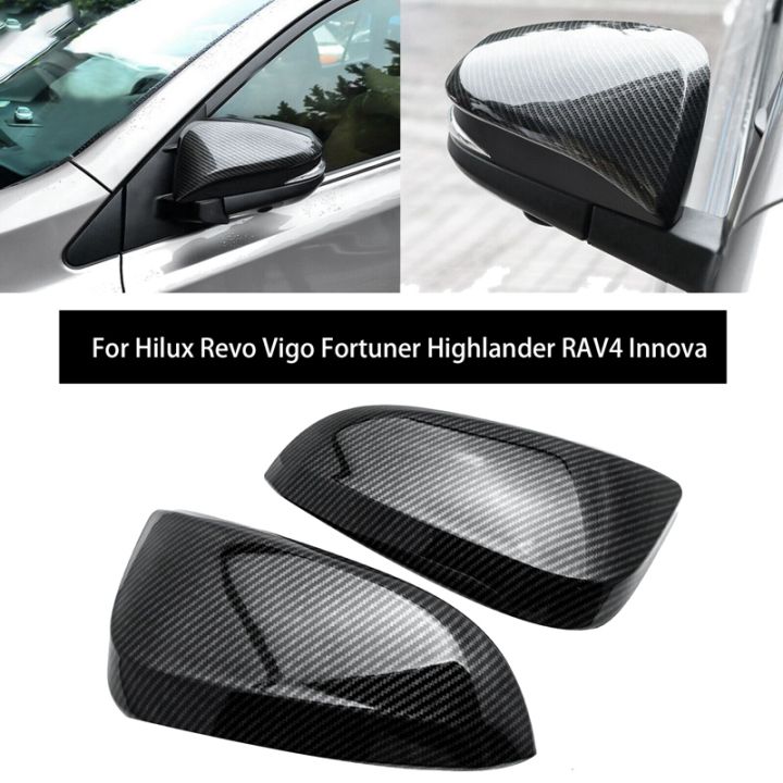 Carbon Fiber Side Rear View Mirror Cover Cap Decor Trim For Toyota Hilux Revo Vigo Fortuner