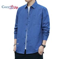 Cozy Up เสื้อแขนยาวผู้ชายผ้าฝ้ายสบายสีทึบใหม่หล่อสบายๆ