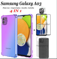 (4in1) เคสโทรศัพท์สำหรับ Samsung Galaxy A03,เคสกันกระแทกสี่มุมสำหรับ Samsung Galaxy A03 Core สีไล่ระดับสี + ฟิล์มกระจกนิรภัย + ฟิล์มหลังคาร์บอนไฟเบอร์ + ฟิล์มเลนส์กล้อง