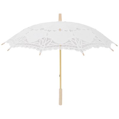 80cm Victorian Lace Embroidery Wedding Umbrella Bridal Parasol, white