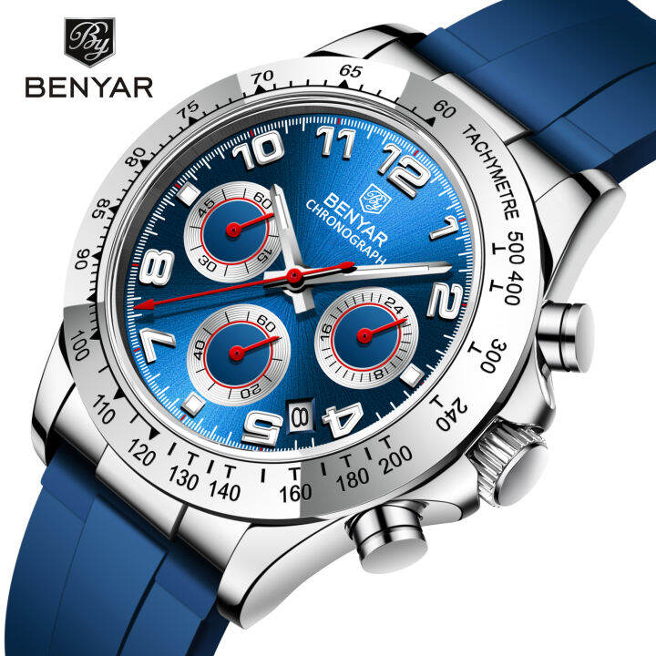 Benyar 2021 New Chronograph Quartz Men Watch Rubber Strap 40mm Dial Waterproof Watches For Men 9926