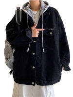 ผู้ชาย Hooded Denim แจ็คเก็ตที่ถอดออกได้หมวกหลวมแฟชั่น Harajuku ชายเสื้อ Hip Hop Streetwear Vintage ขนาดใหญ่ Outwear