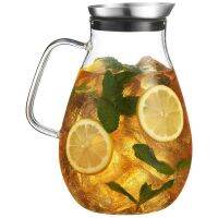 2X, 2500Ml Glass Pitcher with Lid Beautiful Beverage Jug Carafe with Handle Great for Cold &amp; Hot Drinks