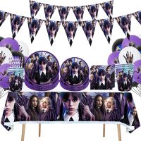 ❁☃☎ Horror Movie Wednesday Adams Birthday Party Decoration Banner Balloon Cutlery Holiday Activity supplies Home Decoration Backgrou