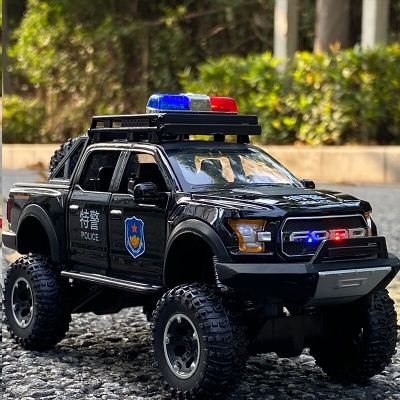 1:32 Ford Raptor F150 SVT รถโลหะผสมโมเดลโลหะหล่อขึ้นรูปรถออฟโรดของเล่นโมเดลตำรวจรถยนต์เสียงแสงเด็กของขวัญ