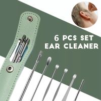 (Stream woman)6ชิ้น/เซ็ต Ear Wax Pickers สแตนเลส Earpick Wax Remover Piercing Kit Earwax Curette Spoon Care Ear Clean Tool น้ำยาทำความสะอาดหู