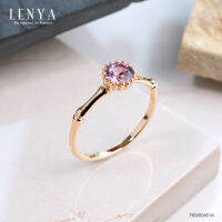 Lenya Jewelry  แหวนเงินแท้ 925 ชุปพิ้งโกล ประดับพลอยอเมทีสต์ (Amethyst) ทรงกลม 1 เม็ด ช่วยผ่อนคลายความเครียด และความโกรธให้คลายลง