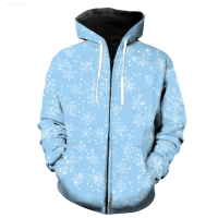 Winter Snowflake Pattern Mens Zipper Hoodie Tops Sweatshirts 3D Print Cool Hip Hop Harajuku With Hood Jackets Streetwear Spring Size:XS-5XL