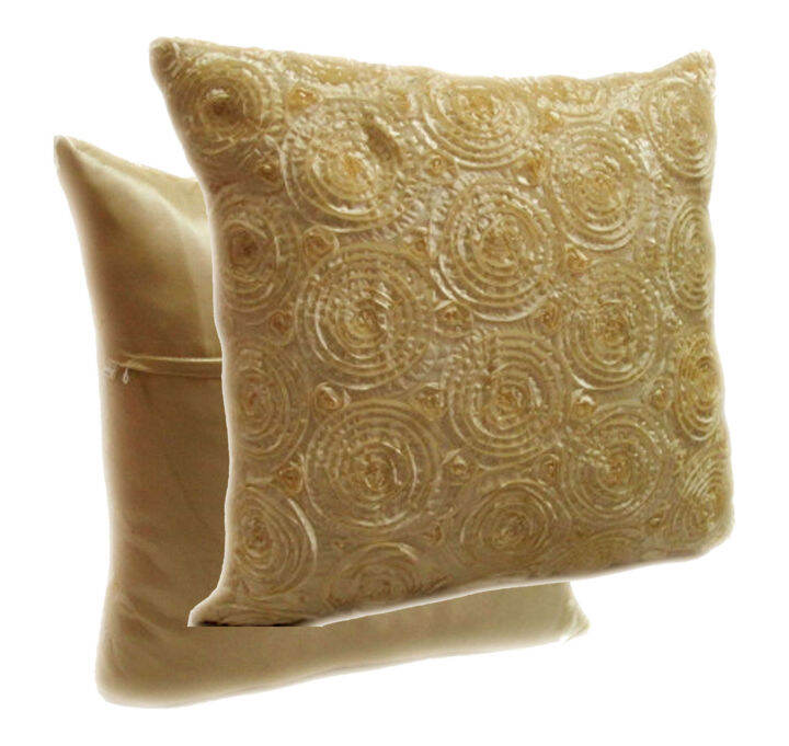 A8Thai Silk Pillow Covers ปลอกหมอนอิง ไหมไทยลายดอกกุหลาบ 16×16 นิ้ว 1 คู่ สีทอง Lazada.co.th
