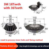 2 pcs 1:2 Bevel Gear 3 โมดูลัส 18 ฟัน + 36 ฟัน innerHole 18 มม. เหล็ก 90 องศาไดรฟ์สับเปลี่ยนเกียร์เหล็กเกียร์เหล็กสกรู M5-BIANO