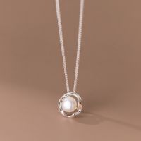 46Cm Silver 925 Necklace For Women On Neck Pearls Necklaces Women Pendant Girls Fashion Jewelry Minimalist Synthesis Pearl Round