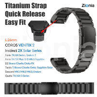 Zionia 26มม. Quick fit เป็นมิตรกับผิววัสดุโลหะผสมไททาเนียมน้ำหนักเบาสายนาฬิกาสำหรับ Garmin Instinct 2X Solar Tactical Fenix 7X 6X Pro Sapphire 5X Plus 3 HR Quatix Enduro D2 Tactix Bravo Charlie Delta PX Descent Mk1 Mk2 Mk2i COROS VENTIX 2 อุปกรณ์เสริม