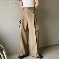 ☜ Calça casual de perna larga masculina estilo coreano cintura alta peça metálica decoração bolso calças plus size S-XL novo 2023