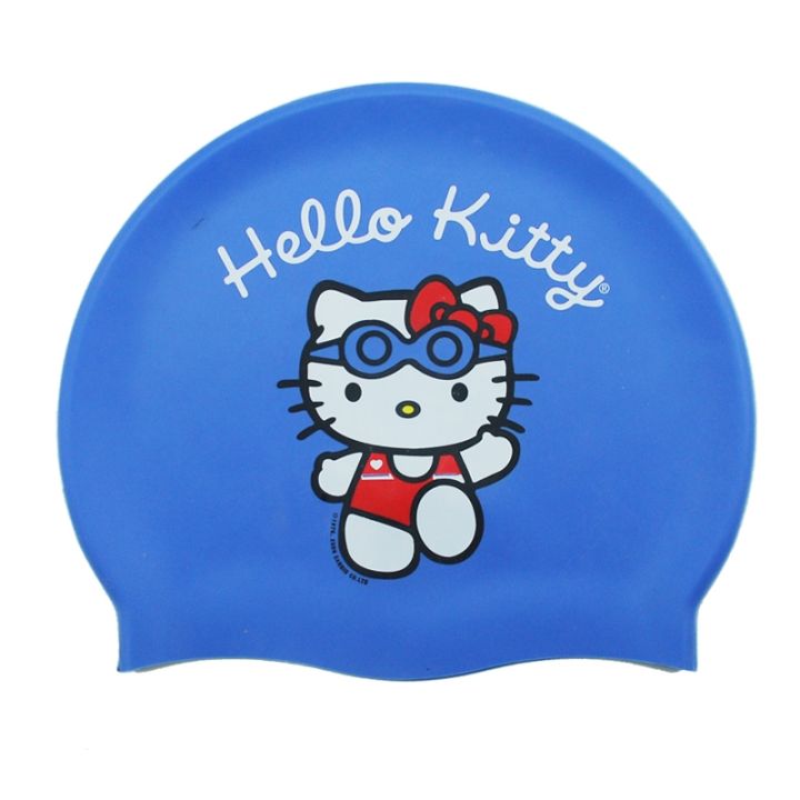 หมวกว่ายน้ำพิมพ์ลายการ์ตูนหมวกว่ายน้ำสำหรับผู้หญิงหมวกว่ายน้ำซิลิโคนลูกแมว-kt-น่ารักส่วนหัวใส่สบายเครื่องป้องกันหูบุคลิก