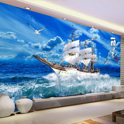 [hot]Custom 3D Wallpaper Blue Sky Sailing Ship Nature Landscape 3D Wall Mural Photo Wallpapers Living Room Study Murales De Pared 3 D