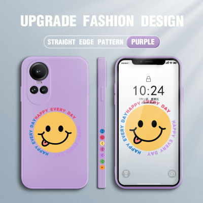 เคส GGK สำหรับ OPPO Reno10 Pro 5G เคสโทรศัพท์ดีไซน์ด้านข้างรูปใบหน้ายิ้มแย้มน่ารักลายขอบสี่เหลี่ยมปลอกซิลิโคนของเหลวเคสป้องกันกล้องคลุมทั้งหมด