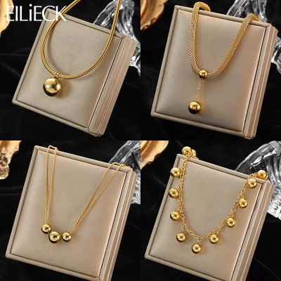 【CW】EILIECK 316L Stainless Steel Gold Color Hollow Ball Beads Pendant Necklace For Women Non-fading Choker Jewelry Girls Gifts Party