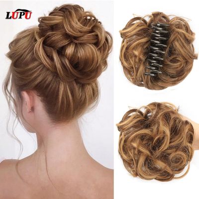 【jw】✠☞℗  LUPU Synthetic Chignon Messy Bun Claw Clip Hair Piece Wavy Curly Ponytail Extensions Scrunchie Hairpieces for