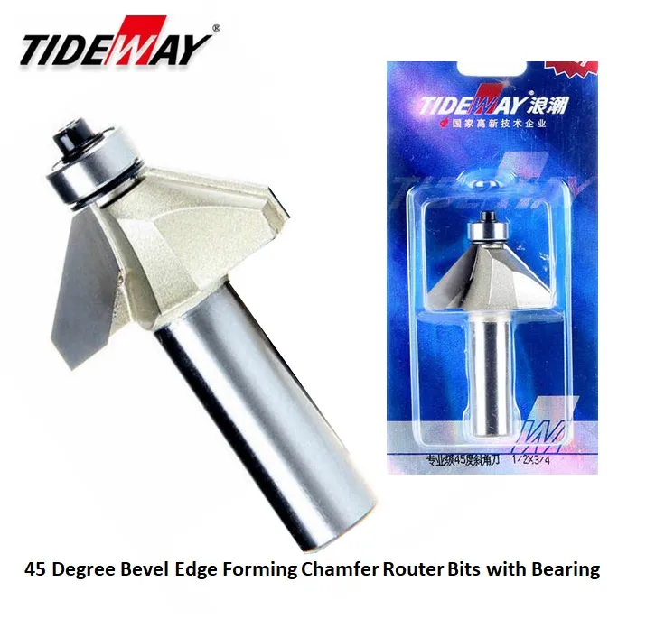 TIDEWAY 45 Degree 1/2 in x 3/4 in Chamfer Router Bit Bevel Edge Forming