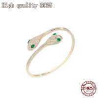 Fashion Jewelry Snake Shaped Green Eye Crystal Retro Opening Adjustable Personality Double Headed Snake Womens Bracelet