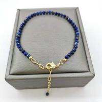 สร้อยข้อมือ Lapis Lazuli แบบประณีตปรับได้14K ประดับด้วยหินธรรมชาติสร้อยข้อมือสไตล์ Pulsera Mujer ไม่ซ้ำใครสำหรับผู้หญิง