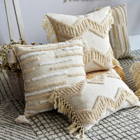 Boho Style cushion cover 45x45cm pillow cover Cotton Linen Tufted Tassles Beige for Home decoration Sofa Bed 45x45cm30x50cm