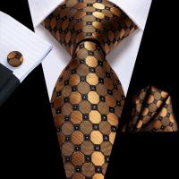 Hi-Tie Black Gold Orange Dot Paisley Silk Wedding Tie For Men Handky Cufflink Fashion Design Tie For Men Business Party Dropship-BIANO