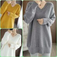 COD SDFGERTYTRRT [Ready Stock Hot Sale] 2022 Autumn Thin Long-Sleeved Knitted Sweater Womens Short Top Korean Version Large Size Loose V-Neck