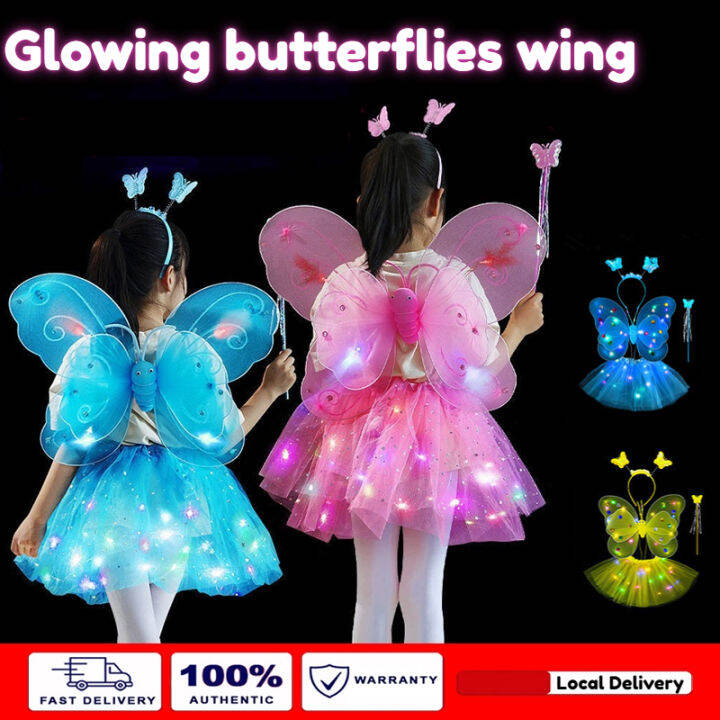 3PCS/Set Luminous Butterfly Costume for Baby Girl Party Wings Fairy