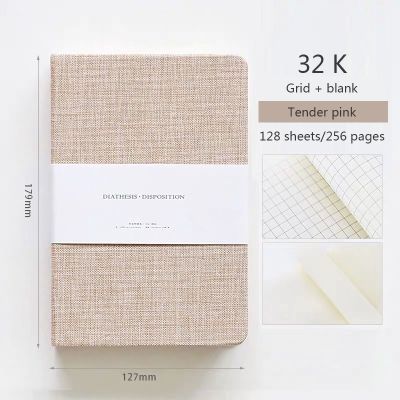 Modern Style Linen Hard Cover Notebook Half Blank and Half Grid 80 GSM Journal Planner Office School Supplies Stationery