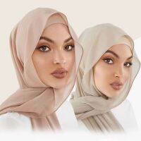 【YF】 2pcs/set Plain Chiffon Hijab Scarf With Turban Cap Head Wraps Headscarf (1 cap 1 shawl) Matching undercap